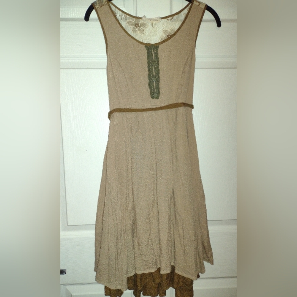 Brown with green accents dress, Sz S